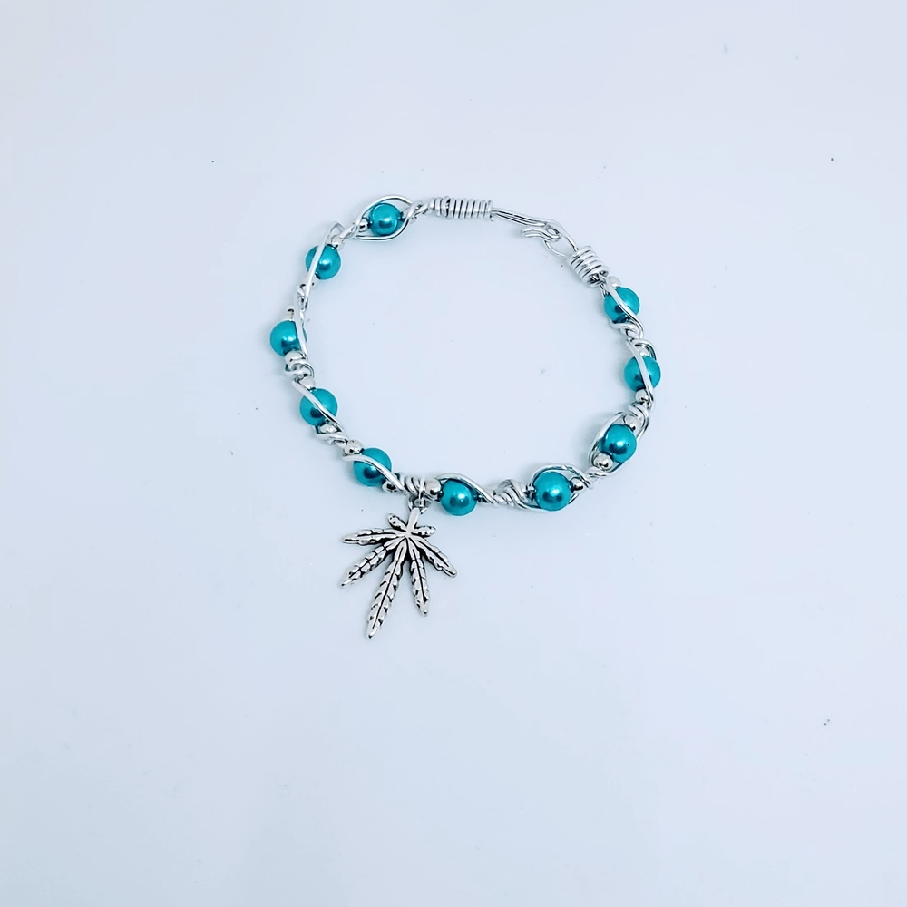 Silver and Blue Beaded Bracelet with Charm